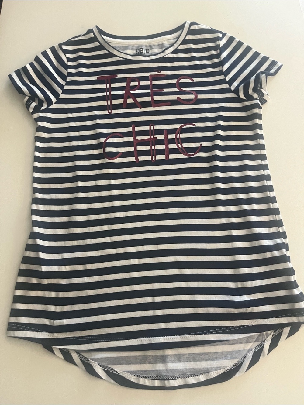 Girls Black & White Stripe 'Tres Chic' Short Sleeve Tee
